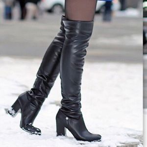 Guess Sandra Over The Knee Black Leather Boots